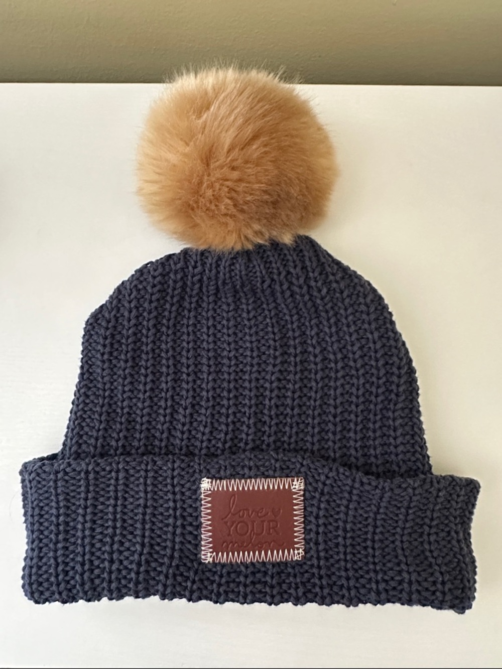 Love Your Melon Navy Knit Beanie with Camel Pom